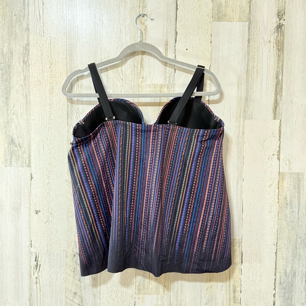 Swimsuits For All Black Striped Multicolor Tankini Swim Top - Picture 6 of 9